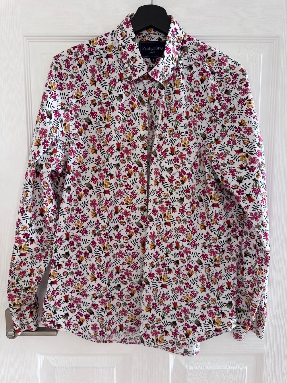 Paisley & Gray Men's White Floral Button-Up Shirt Slim Fit